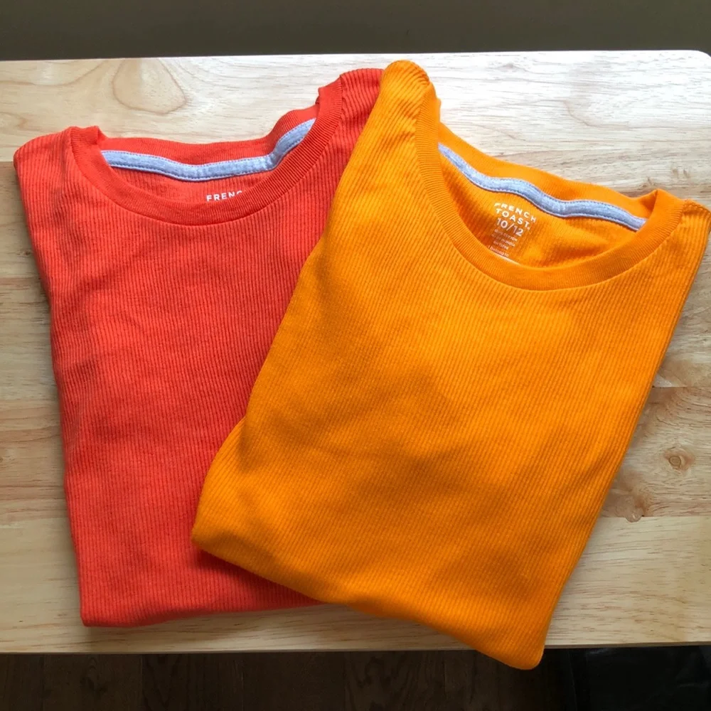 NEW NWT 2 FRENCH TOAST crew neck ribbed tee shirts in orange size 10 / 12